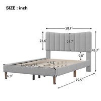 Upholstered Platform Bed Frame with Vertical Channel Tufted Headboard, No Box Spring Needed, Full Size, Cream Color