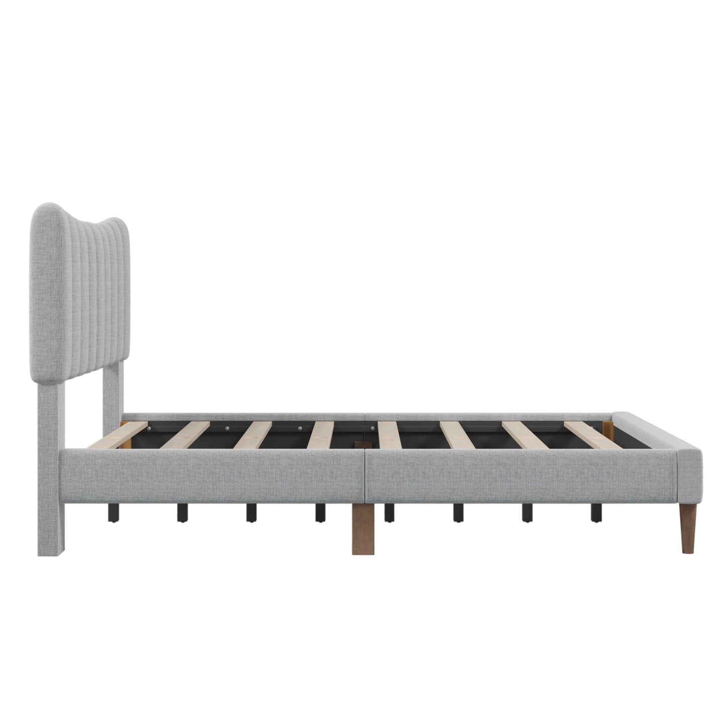 Upholstered Platform Bed Frame with Vertical Channel Tufted Headboard, No Box Spring Needed, Full Size, Cream Color