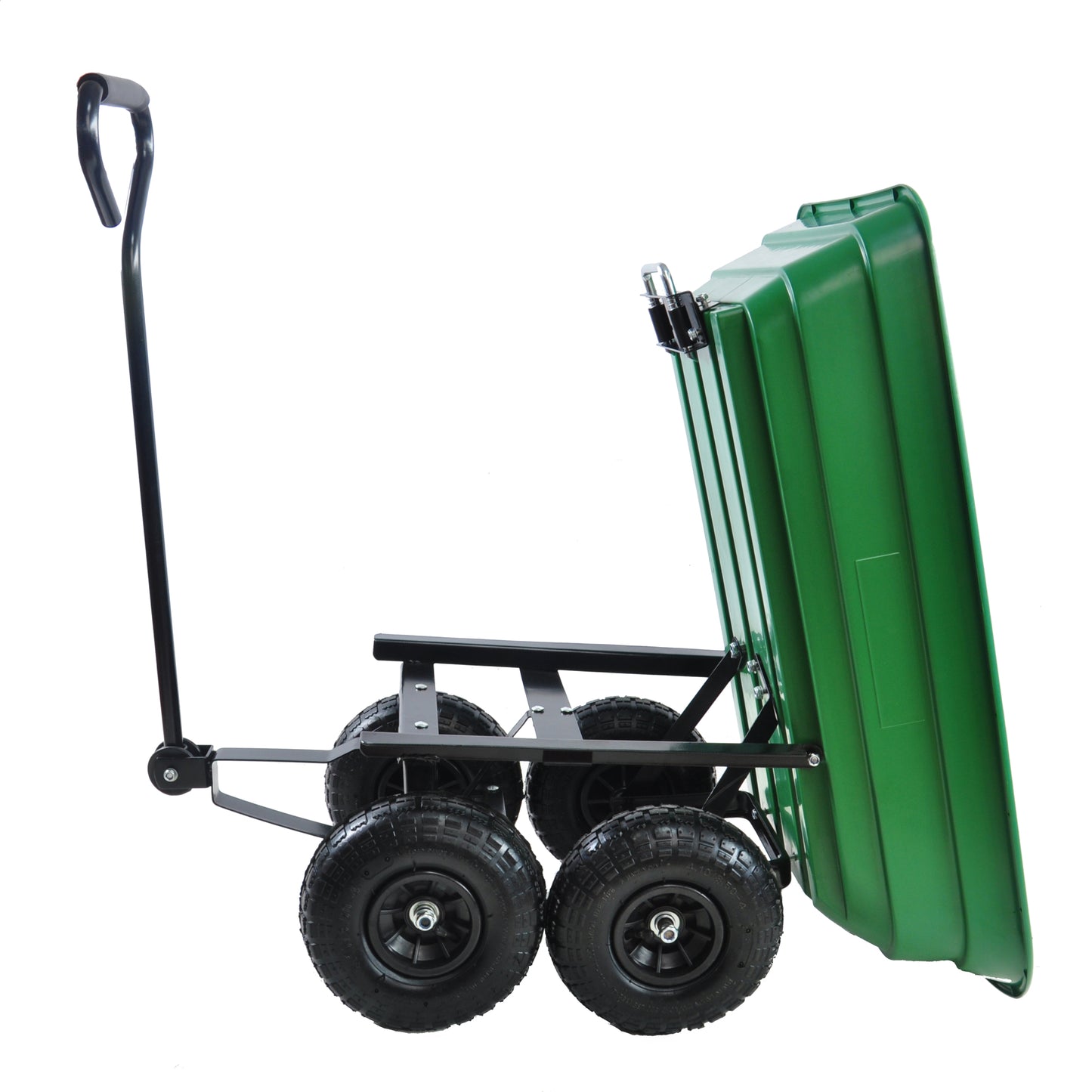 Folding Poly Garden Dump Truck – 10” Pneumatic Tires, 300 lb Capacity, 75L Steel Frame Utility Cart