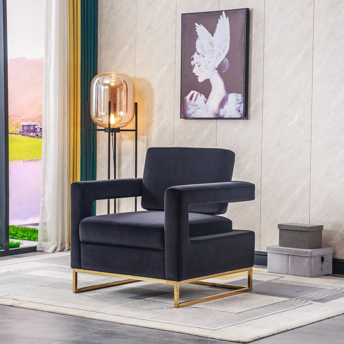 Elegant Modern Velvet Accent Chair with Stylish Stainless Steel Base, Comfortable Armchair for Living Room, Bedroom, or Office Decor