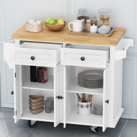 Kitchen Island Cart With Two Storage Cabinets And Two Locking Wheels,43.31 Inch Width,4 Door Cabinet And Two Drawers,Spice Rack, Towel Rack