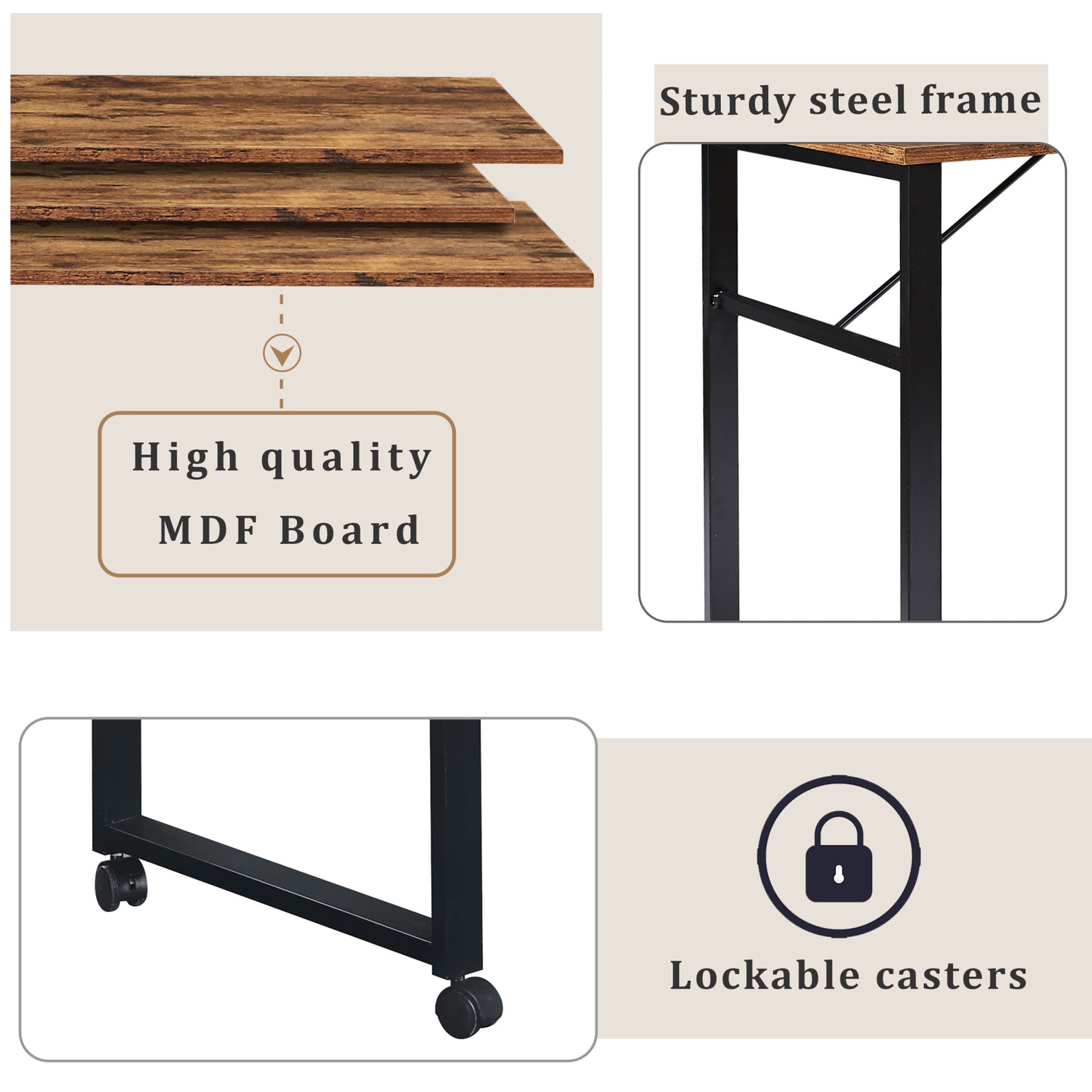 L-Shaped Home Office Computer Desk with Rotating Table & 5-Tier Bookshelf, Adjustable Installation, Lockable Casters