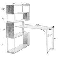 L-Shaped Home Office Computer Desk with Rotating Table & 5-Tier Bookshelf, Adjustable Installation, Lockable Casters