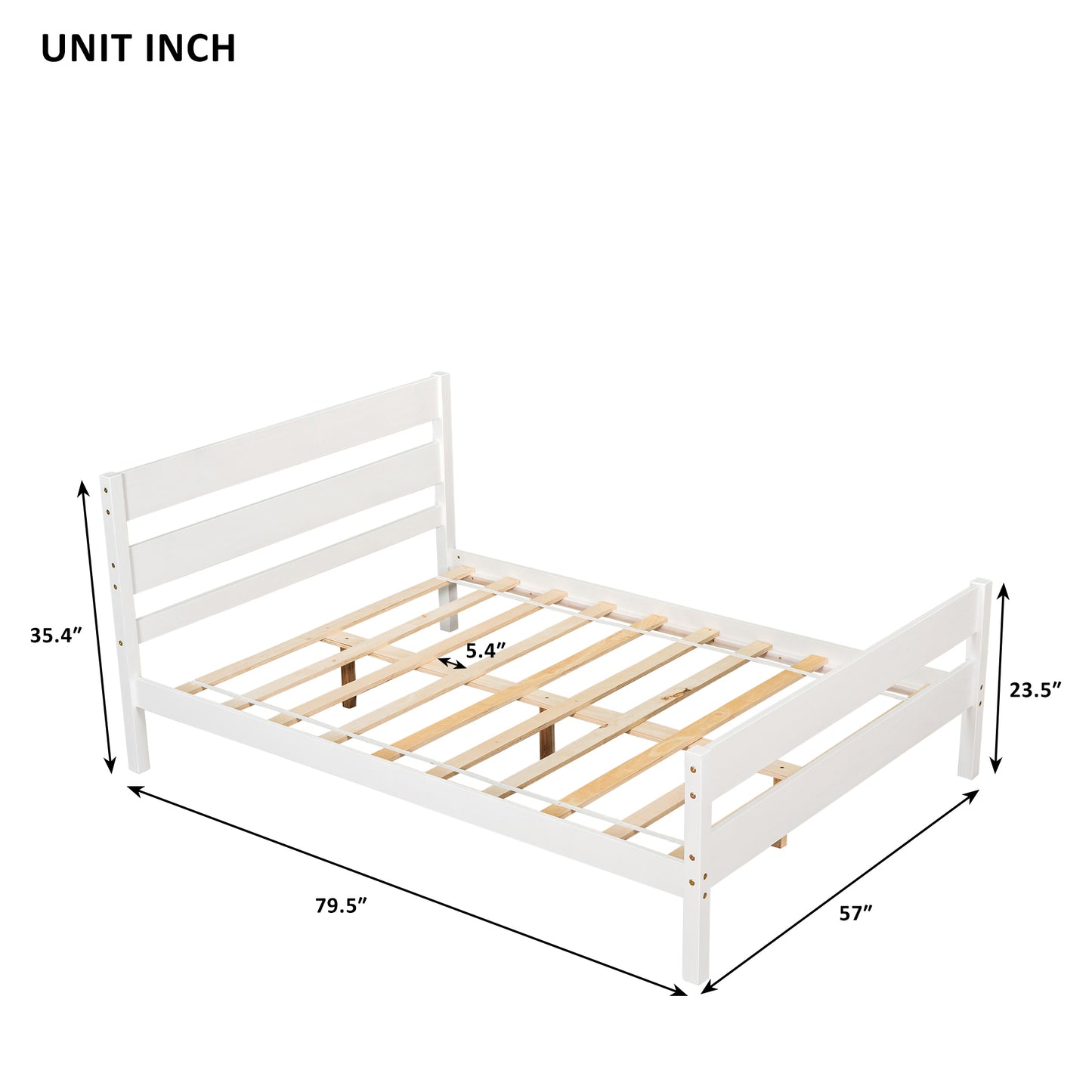 Full Bed with Headboard and Footboard, Elegant White Finish, Sturdy Wooden Frame, Modern Design for Bedroom Décor