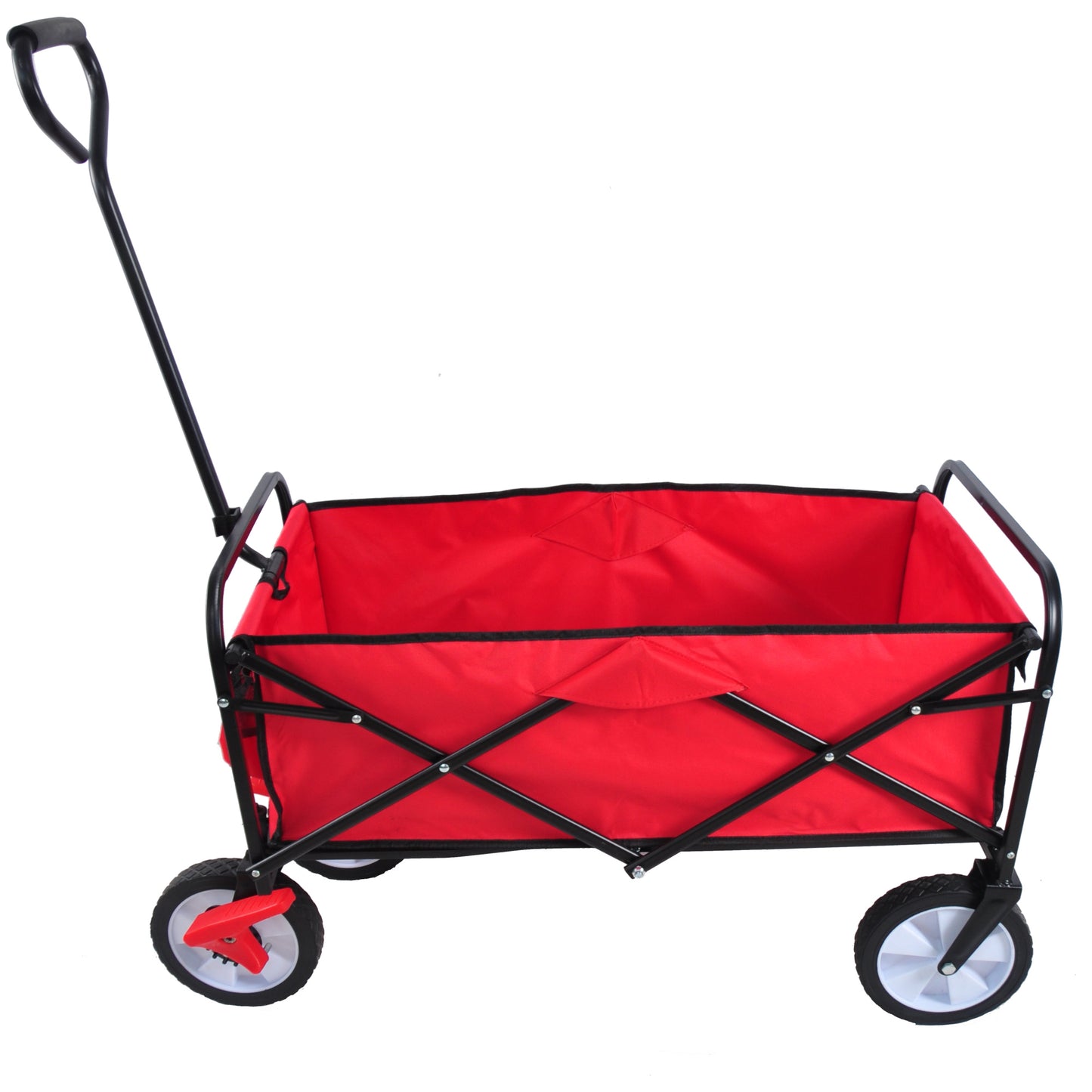 Folding Garden Beach Cart - Lightweight Portable Shopping Wagon with Big Wheels for Easy Transport (Red)