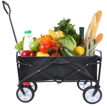 Folding Garden Wagon Cart for Shopping, Beach & Outdoor Use - Lightweight Portable Collapsible Cart (Black)