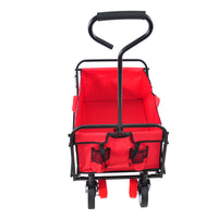 Folding Garden Beach Cart - Lightweight Portable Shopping Wagon with Big Wheels for Easy Transport (Red)