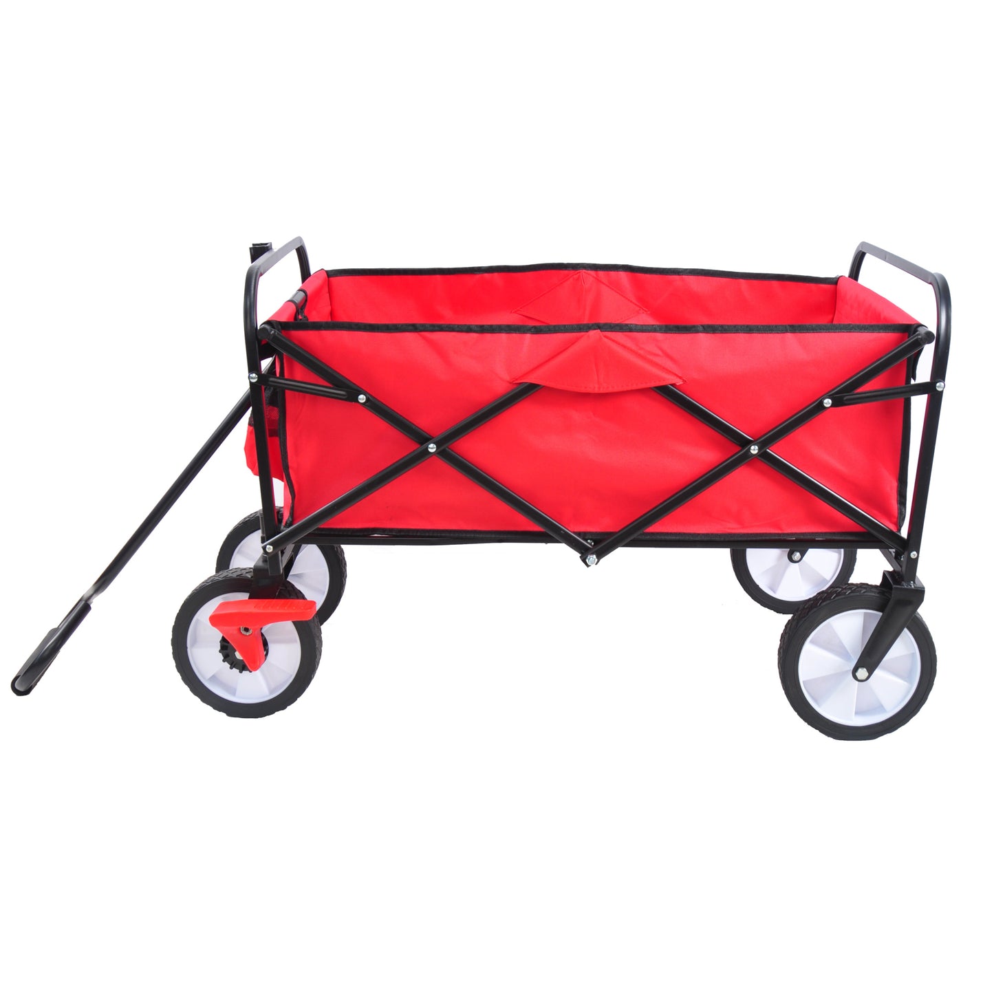 Folding Garden Beach Cart - Lightweight Portable Shopping Wagon with Big Wheels for Easy Transport (Red)