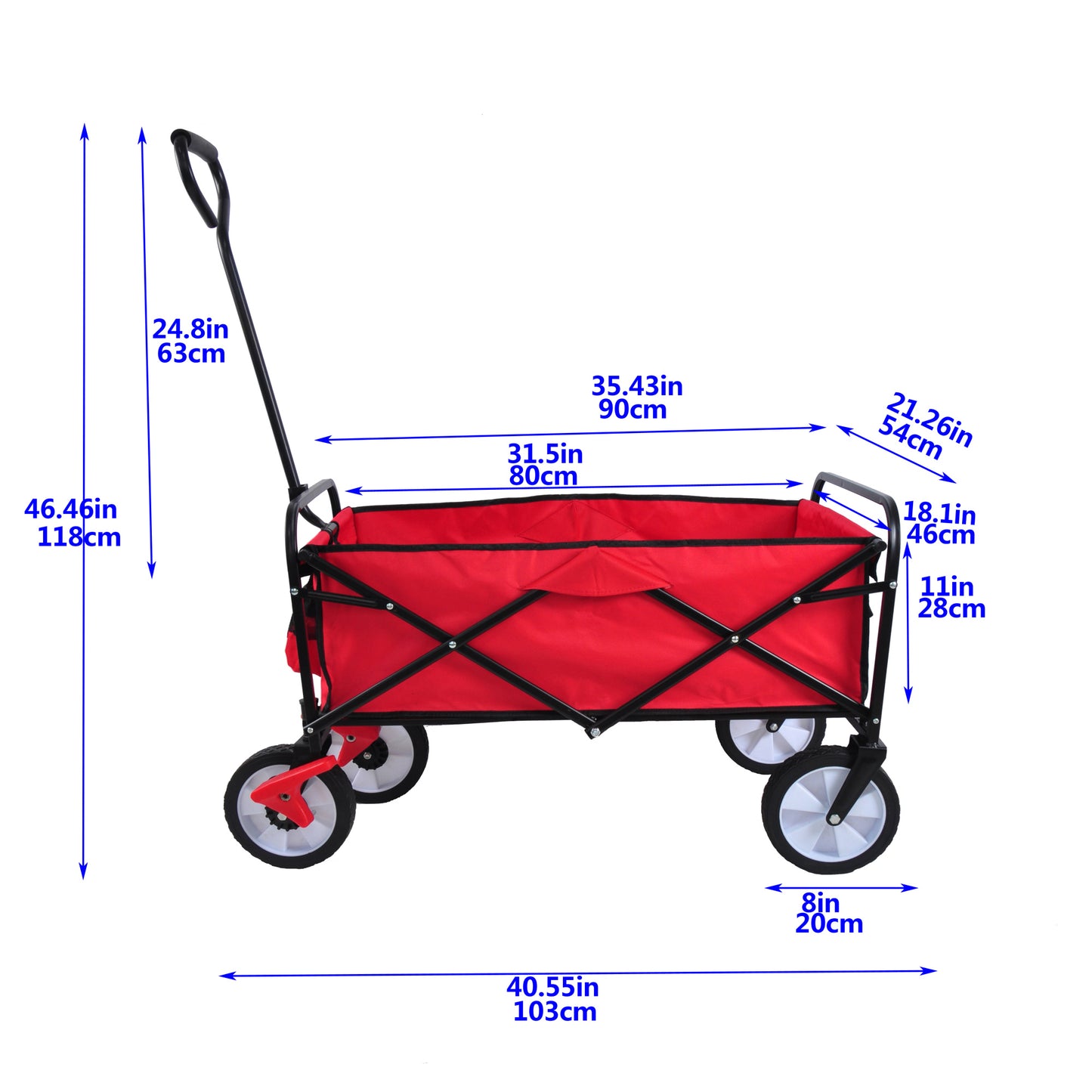 Folding Garden Beach Cart - Lightweight Portable Shopping Wagon with Big Wheels for Easy Transport (Red)