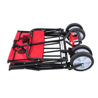 Folding Garden Beach Cart - Lightweight Portable Shopping Wagon with Big Wheels for Easy Transport (Red)