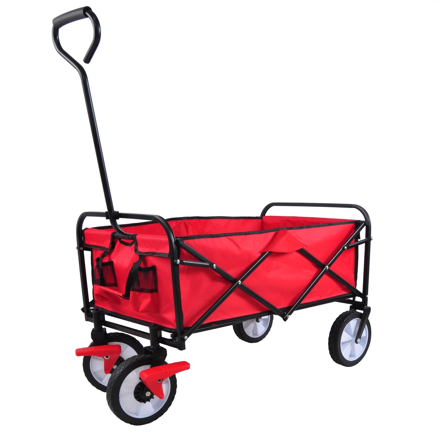 Folding Garden Beach Cart - Lightweight Portable Shopping Wagon with Big Wheels for Easy Transport (Red)