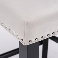 Contemporary Velvet Wing-Back Barstools with Button Tufting, Wooden Legs, Chrome Nailhead Trim, Set of 2, Beige Leisure Style