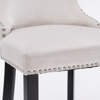 Contemporary Velvet Wing-Back Barstools with Button Tufting, Wooden Legs, Chrome Nailhead Trim, Set of 2, Beige Leisure Style