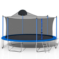 14FT Trampoline for Kids & Adults with Basketball Hoop, Safety Enclosure Net, and Ladder - Outdoor Fun for the Whole Family