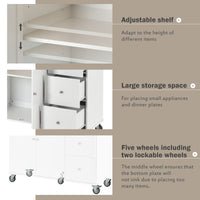 Rolling Mobile Kitchen Island with Solid Wood Top, Locking Wheels, Storage Cabinet, Drop Leaf Breakfast Bar, Spice Rack, White