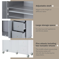 Rolling Mobile Kitchen Island with Solid Wood Top, 52.7 Width, Locking Wheels, Storage Cabinet, Drop Leaf Breakfast Bar - Grey Blue