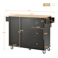 Rolling Mobile Kitchen Island with Solid Wood Top, 52.7 Width, Locking Wheels, Storage Cabinet, Drop Leaf Breakfast Bar, Spice Rack - Black
