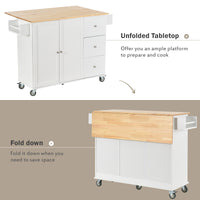 Rolling Mobile Kitchen Island with Solid Wood Top, Locking Wheels, Storage Cabinet, Drop Leaf Breakfast Bar, Spice Rack, White