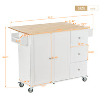 Rolling Mobile Kitchen Island with Solid Wood Top, Locking Wheels, Storage Cabinet, Drop Leaf Breakfast Bar, Spice Rack, White