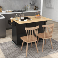 Rolling Mobile Kitchen Island with Solid Wood Top, 52.7 Width, Locking Wheels, Storage Cabinet, Drop Leaf Breakfast Bar, Spice Rack - Black