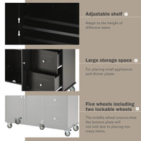Rolling Mobile Kitchen Island with Solid Wood Top, 52.7 Width, Locking Wheels, Storage Cabinet, Drop Leaf Breakfast Bar, Spice Rack - Black