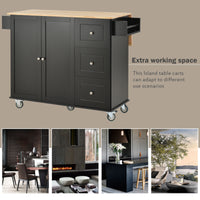 Rolling Mobile Kitchen Island with Solid Wood Top, 52.7 Width, Locking Wheels, Storage Cabinet, Drop Leaf Breakfast Bar, Spice Rack - Black