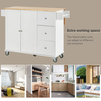 Rolling Mobile Kitchen Island with Solid Wood Top, Locking Wheels, Storage Cabinet, Drop Leaf Breakfast Bar, Spice Rack, White