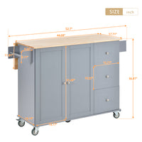Rolling Mobile Kitchen Island with Solid Wood Top, 52.7 Width, Locking Wheels, Storage Cabinet, Drop Leaf Breakfast Bar - Grey Blue
