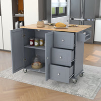 Rolling Mobile Kitchen Island with Solid Wood Top, 52.7 Width, Locking Wheels, Storage Cabinet, Drop Leaf Breakfast Bar - Grey Blue