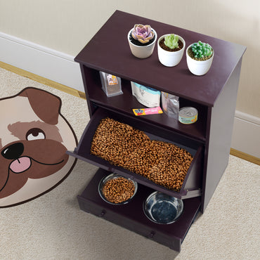 Pet Feeder Station with Storage - Waterproof MDF Cabinet for Dogs & Cats, Includes Stainless Steel Bowls, Stylish Feeding Solution