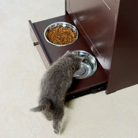 Pet Feeder Station with Storage - Waterproof MDF Cabinet for Dogs & Cats, Includes Stainless Steel Bowls, Stylish Feeding Solution