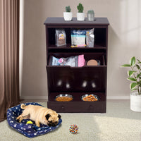 Pet Feeder Station with Storage - Waterproof MDF Cabinet for Dogs & Cats, Includes Stainless Steel Bowls, Stylish Feeding Solution