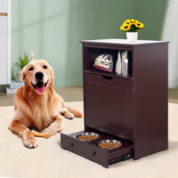 Pet Feeder Station with Storage - Waterproof MDF Cabinet for Dogs & Cats, Includes Stainless Steel Bowls, Stylish Feeding Solution