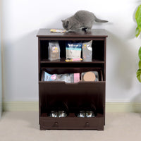 Pet Feeder Station with Storage - Waterproof MDF Cabinet for Dogs & Cats, Includes Stainless Steel Bowls, Stylish Feeding Solution