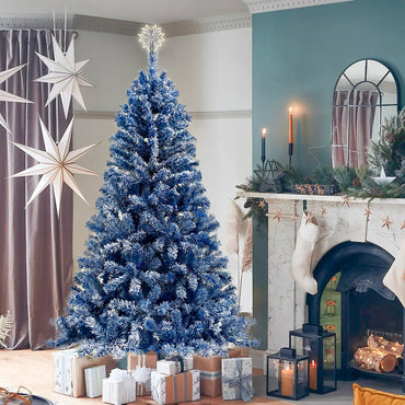 6FT Pre-Lit Snow Flocked Artificial Christmas Tree - Holiday Xmas Tree with 750 Branch Tips for Festive Decor