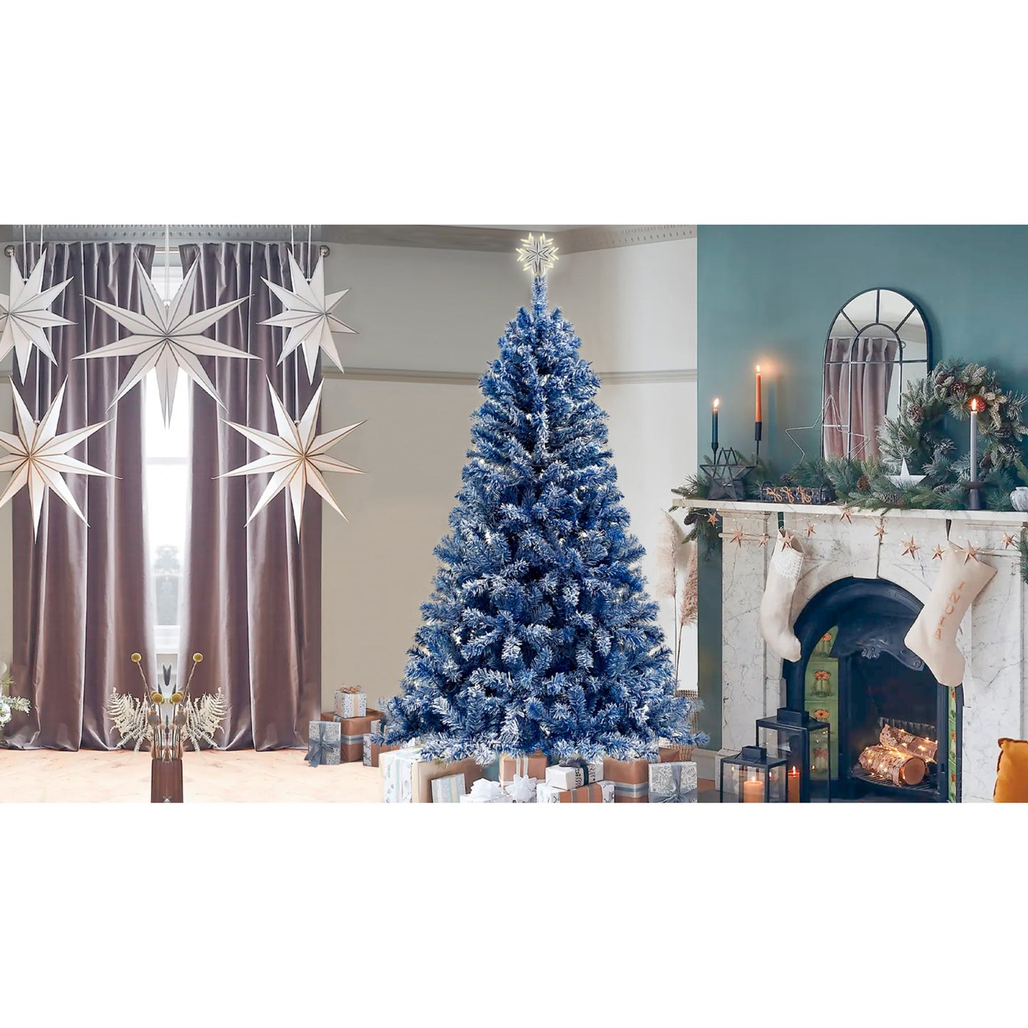 6FT Pre-Lit Snow Flocked Artificial Christmas Tree - Holiday Xmas Tree with 750 Branch Tips for Festive Decor