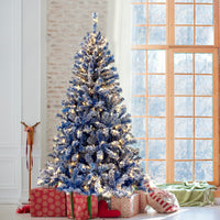 6FT Pre-Lit Snow Flocked Artificial Christmas Tree - Holiday Xmas Tree with 750 Branch Tips for Festive Decor