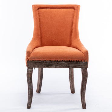 Set of 2 Ultra Side Dining Chairs, Thickened Fabric with Solid Wood Legs, Bronze Nailhead, Neutrally Toned, Stylish Orange