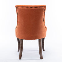 Set of 2 Ultra Side Dining Chairs, Thickened Fabric with Solid Wood Legs, Bronze Nailhead, Neutrally Toned, Stylish Orange