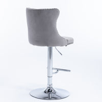 Modern Swivel Velvet Barstools with Adjustable Height 25-33 - Comfortable Tufted Upholstered Chrome Base  (Gray, Set of 2)