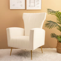 Velvet Accent Chair - Wingback Arm Chair with Gold Legs, Upholstered Single Sofa for Living Room or Bedroom, Stylish White Design