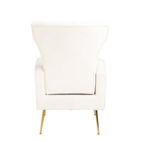 Velvet Accent Chair - Wingback Arm Chair with Gold Legs, Upholstered Single Sofa for Living Room or Bedroom, Stylish White Design