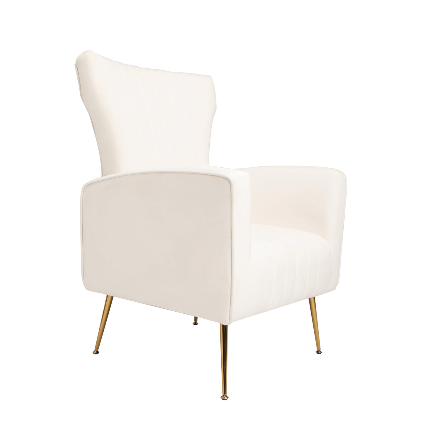 Velvet Accent Chair - Wingback Arm Chair with Gold Legs, Upholstered Single Sofa for Living Room or Bedroom, Stylish White Design