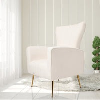 Velvet Accent Chair - Wingback Arm Chair with Gold Legs, Upholstered Single Sofa for Living Room or Bedroom, Stylish White Design