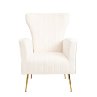 Velvet Accent Chair - Wingback Arm Chair with Gold Legs, Upholstered Single Sofa for Living Room or Bedroom, Stylish White Design