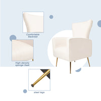 Velvet Accent Chair - Wingback Arm Chair with Gold Legs, Upholstered Single Sofa for Living Room or Bedroom, Stylish White Design