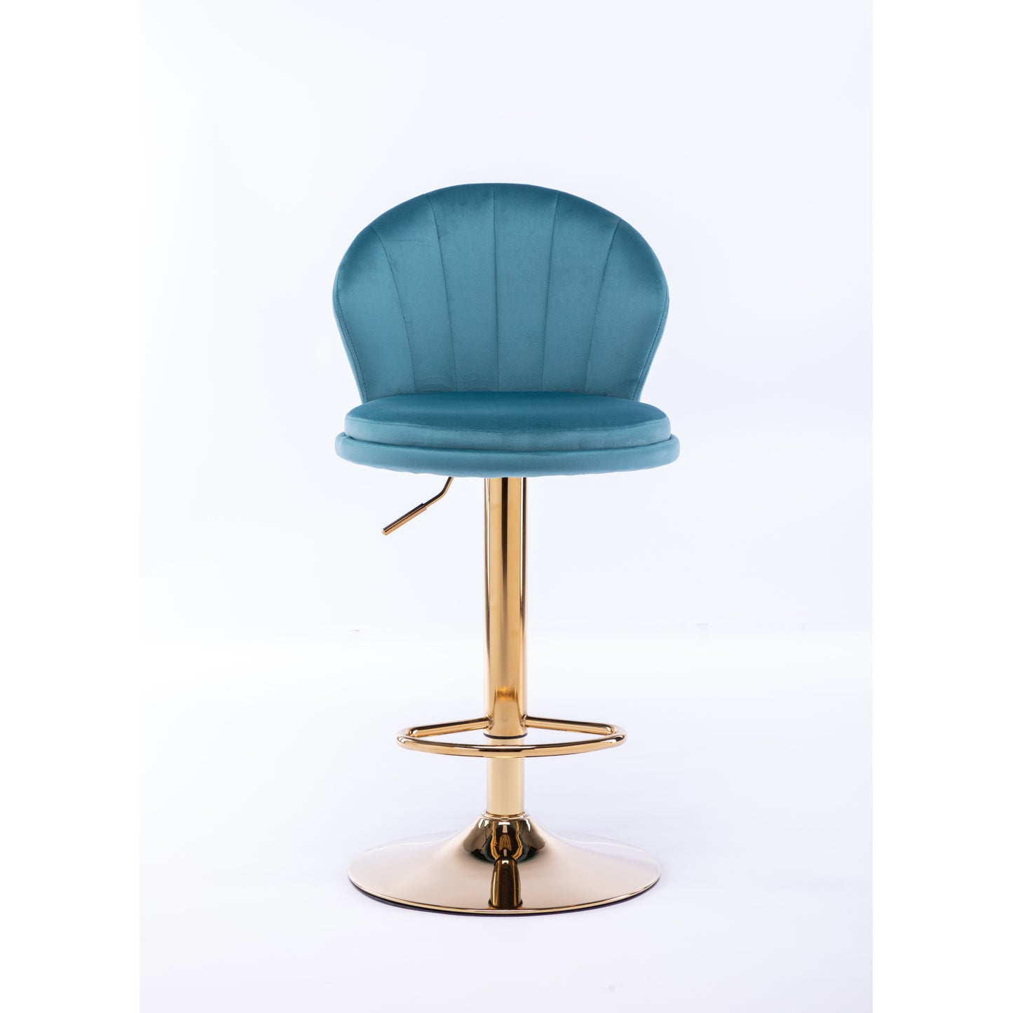 Set of 2 Swivel Bar Stools, Height Adjustable with Chrome Footrest and Base, Velvet Seat with Gold Legs - Baby Blue