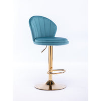 Set of 2 Swivel Bar Stools, Height Adjustable with Chrome Footrest and Base, Velvet Seat with Gold Legs - Baby Blue