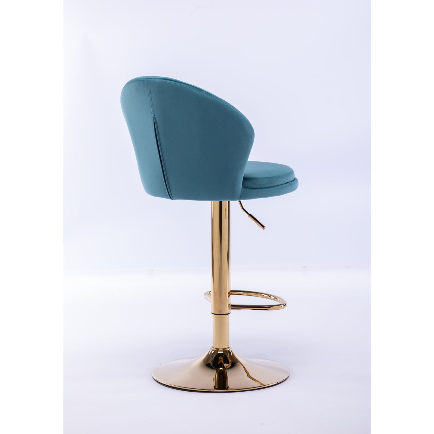 Set of 2 Swivel Bar Stools, Height Adjustable with Chrome Footrest and Base, Velvet Seat with Gold Legs - Baby Blue