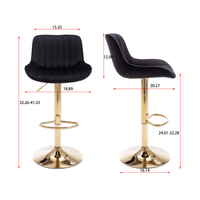 Set of 2 Adjustable Velvet Bar Stools with Chrome Footrest & Golden Legs, Swivel Design, Modern Black